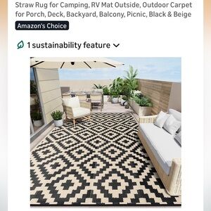 Black and Beige Outdoor Straw Rug